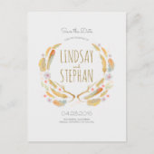 Carte Postale Faire-part Aquarelle Plumes Boho Antlers Enregistrer la date (Devant)