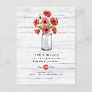 Carte Postale Faire-part Aquarelle Poppy Rustique Mason Jar Mariage