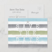 Carte Postale Faire-part Aquarelle rayures mariage plage enregistrer la dat (Devant / Derrière)