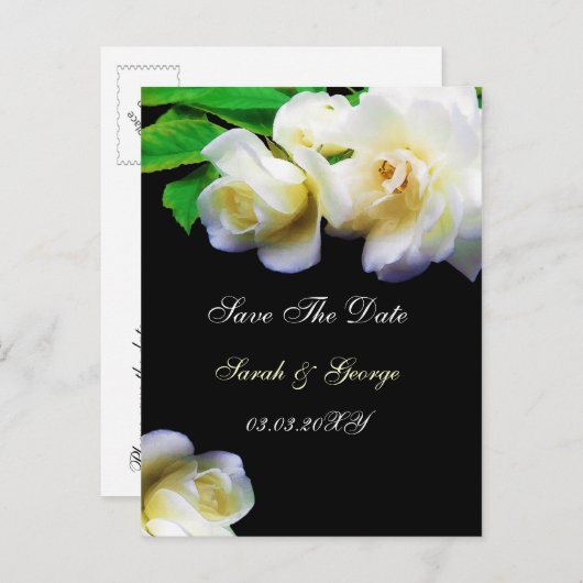 Carte Postale Faire-part aquarelle romantique rose blanche enregistrer la d (Devant / Derrière)