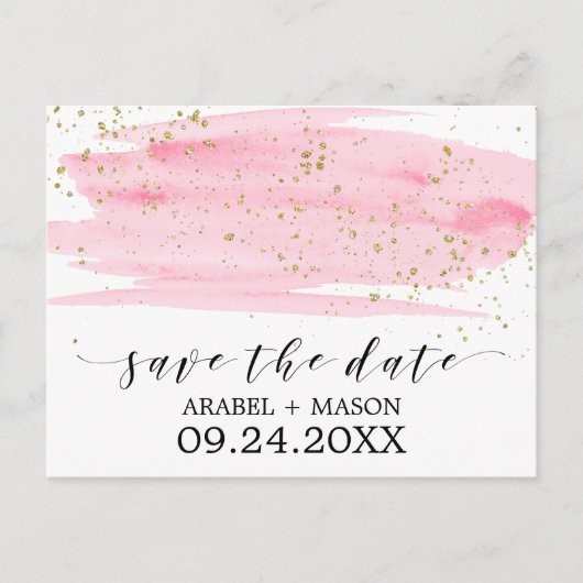Carte Postale Faire-part Aquarelle rose Blush & Gold Wedding Enregistrer la (Devant)