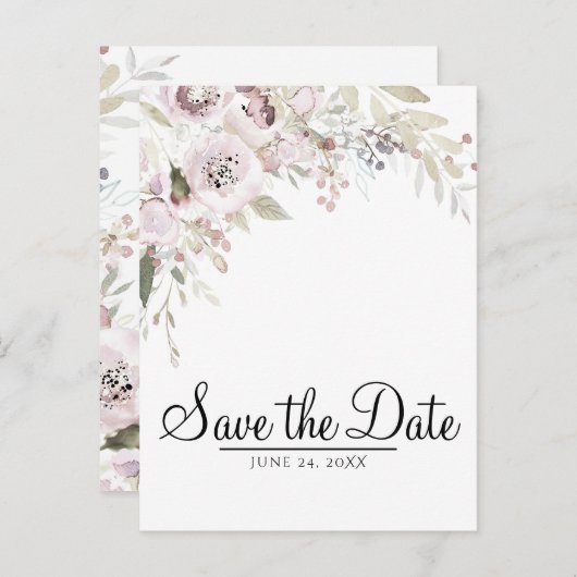 Carte Postale Faire-part Aquarelle rose douce Elégante Florale Enregistrer  (Devant / Derrière)