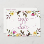 Carte Postale Faire-part Aquarelle Rose douce Mariage floral Enregistrer la (Devant / Derrière)