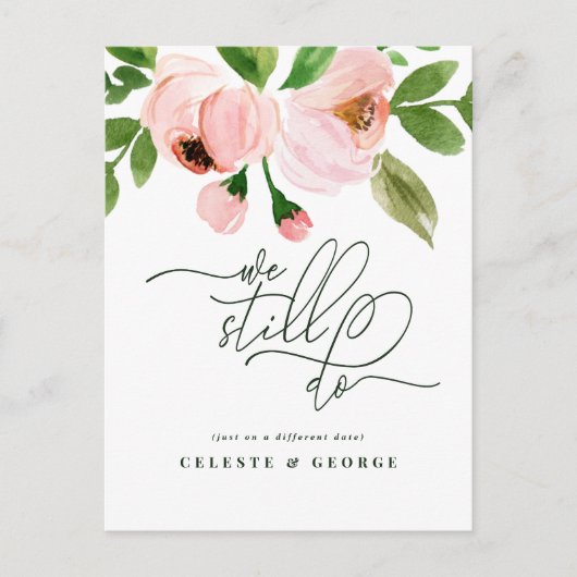 Carte Postale Faire-part Aquarelle rose floral modifier la date mariage (Devant)
