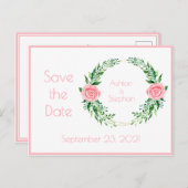 Carte Postale Faire-part Aquarelle rose florale simple Enregistrer la date  (Devant / Derrière)