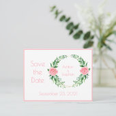 Carte Postale Faire-part Aquarelle rose florale simple Enregistrer la date  (Debout devant)