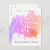 Carte Postale Faire-part Aquarelle rose, mariage d'étoiles de mer Enregistr (Devant / Derrière)