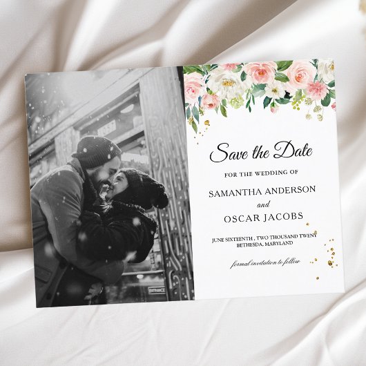 Carte Postale Faire-part Aquarelle rose moderne Beauté Fleurs et gouttes d'