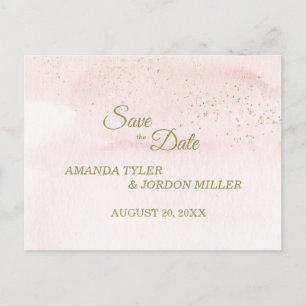 Carte Postale Faire-part Aquarelle rose Or Type Mariage Enregistrer la date