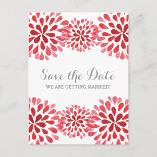 Carte Postale Faire-part Aquarelle rouge Chrysanthemum Enregistrer la date