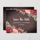 Carte Postale Faire-part Aquarelle Rustique Bourgogne Florale Enregistrer L (Devant / Derrière)