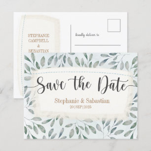 Carte Postale Faire-part Aquarelle rustique Dusty Blue Enregistrer la date