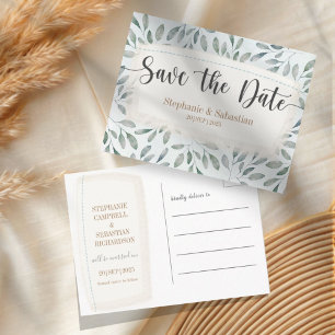 Carte Postale Faire-part Aquarelle rustique Dusty Blue Enregistrer la date
