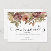 Carte Postale Faire-part Aquarelle Rustique Flore Automne Script Moving (Devant / Derrière)