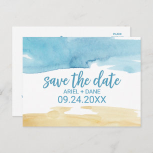 Carte Postale Faire-part Aquarelle Sable et mer Enregistrer la date