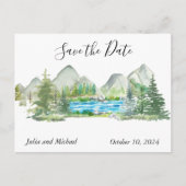 Carte Postale Faire-part Aquarelle Sauvez la date Mountain Forest River (Devant)