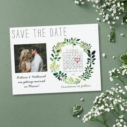 Carte Postale Faire-part Aquarelle simple Enregistrer la date Calendrier Co