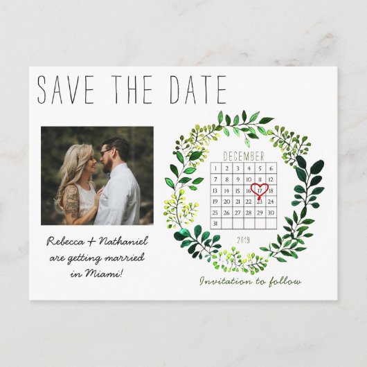 Carte Postale Faire-part Aquarelle simple Enregistrer la date Calendrier Co (Devant)