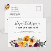 Carte Postale Faire-part Aquarelle Tournesol Thanksgiving Holiday Moving (Devant / Derrière)