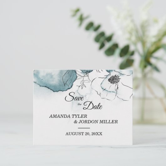 Carte Postale Faire-part Aquarelle turquoise Esquisse Mariage Enregistrer l (Debout devant)