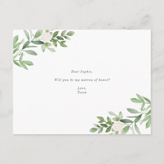 Carte Postale Faire-part Aquarelle Verdure Serez-vous ma dame d'honneur (Dos)
