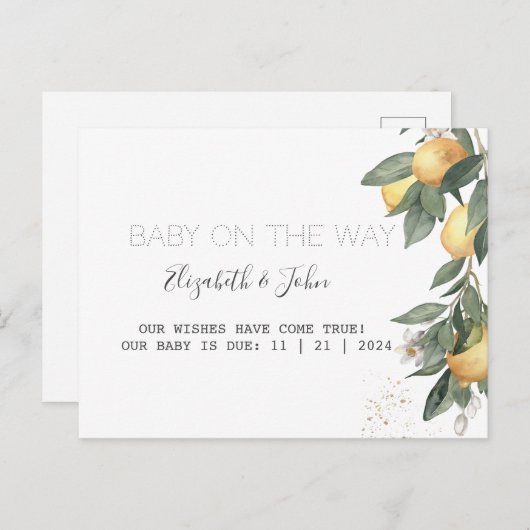 Carte Postale Faire-part Aquarelle Vert citron (Devant / Derrière)