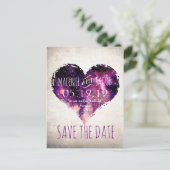 Carte Postale Faire-part Aquarelle violette Starry Sky Heart Enregistrer la (Debout devant)