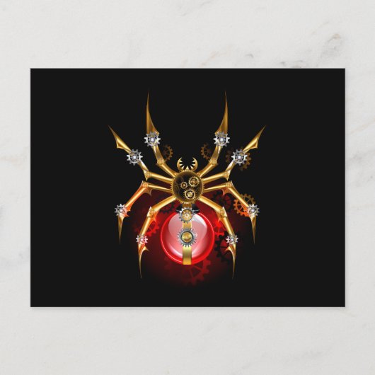 Carte Postale Faire-part Araignée steampunk sur fond noir (Devant)