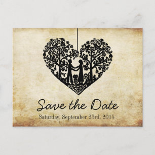 Carte Postale Faire-part Arbre à cœur suspendu Mariage vintage Enregistrez
