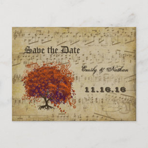 Carte Postale Faire-part Arbre à feuilles en forme de cœur corail foncé Enr