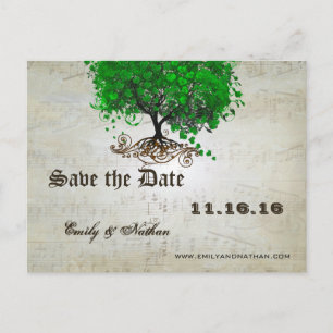 Carte Postale Faire-part Arbre à feuilles en forme de cœur vert émeraude Sa