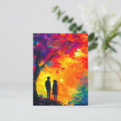 Carte Postale Faire-part Arbre coloré d'amour (Debout devant)