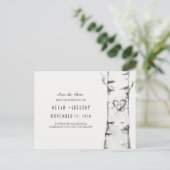 Carte Postale Faire-part arbre de bouleau bois rustique coeur save the date (Debout devant)