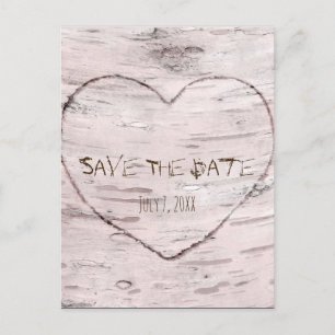Carte Postale Faire-part Arbre de bouleau & cœur sculpté mariage save the d