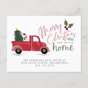 Carte Postale Faire-part Arbre de Noël Camion Rouge Bonhomme de Neige Fêtes