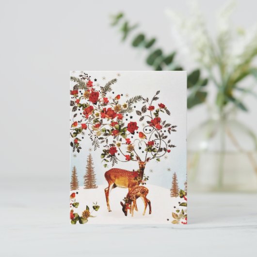 Carte Postale Faire-part Arbre de Noël Inséparable hiver Aquarelle (Debout devant)