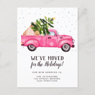 Carte Postale Faire-part Arbre de Noël mobile camion rouge rose vintage