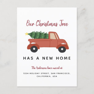 Carte Postale Faire-part Arbre de Noël moderne en voiture rouge vacances dé