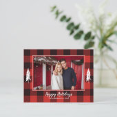 Carte Postale Faire-part Arbre de Noël rouge et noir rustique de flanelle (Debout devant)