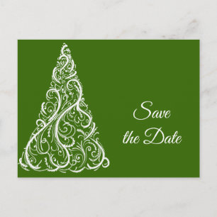 Carte Postale Faire-part Arbre de Noël vert Mariage d'hiver Sauvez la date