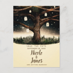 Carte Postale Faire-part Arbre de Nuit Rustique avec Lumières et Pots de Co