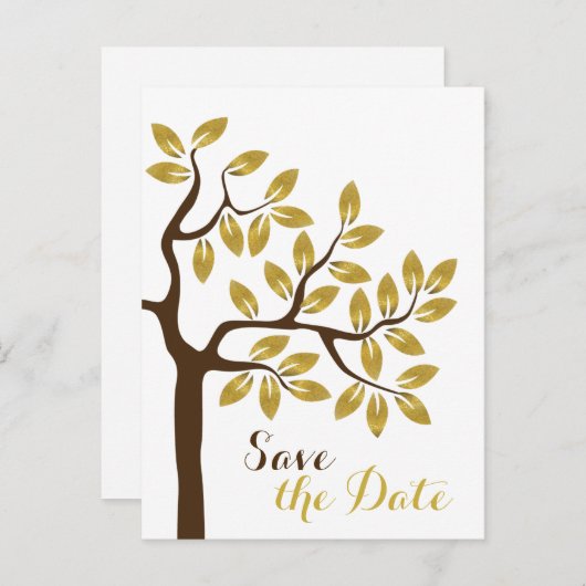 Carte Postale Faire-part Arbre doré mariage moderne Enregistrer la date (Devant / Derrière)