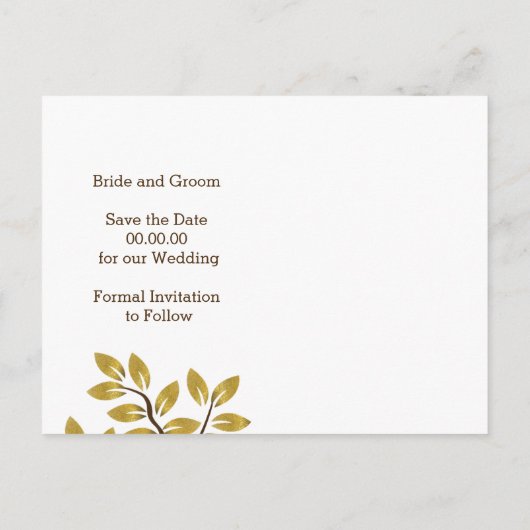 Carte Postale Faire-part Arbre doré mariage moderne Enregistrer la date (Dos)