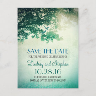 Carte Postale Faire-part arbre et oiseaux de l'amour rustique vintage save 