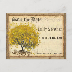 Carte Postale Faire-part Arbre feuille de coeur jaune d'or Enregistrer la d