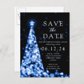 Carte Postale Faire-part Arbre glamour bleu pour la fête de Noël - Enregist (Devant / Derrière)