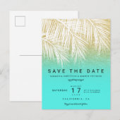 Carte Postale Faire-part Arbre moderne or palmier aqua save the date (Devant / Derrière)