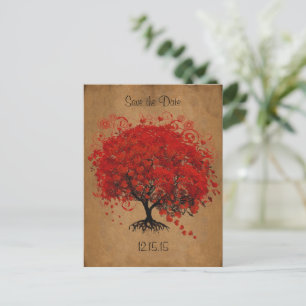 Carte Postale Faire-part Arbre Rouge Mariage Date à Sauvegarder