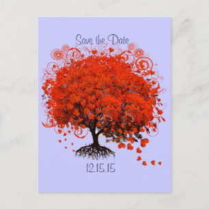 Carte Postale Faire-part Arbre Rouge Mariage Enregistrer la Date