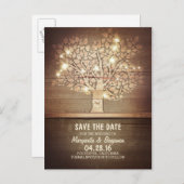 Carte Postale Faire-part Arbre Rustique & Guirlande Lumineuse Save The Date (Devant / Derrière)